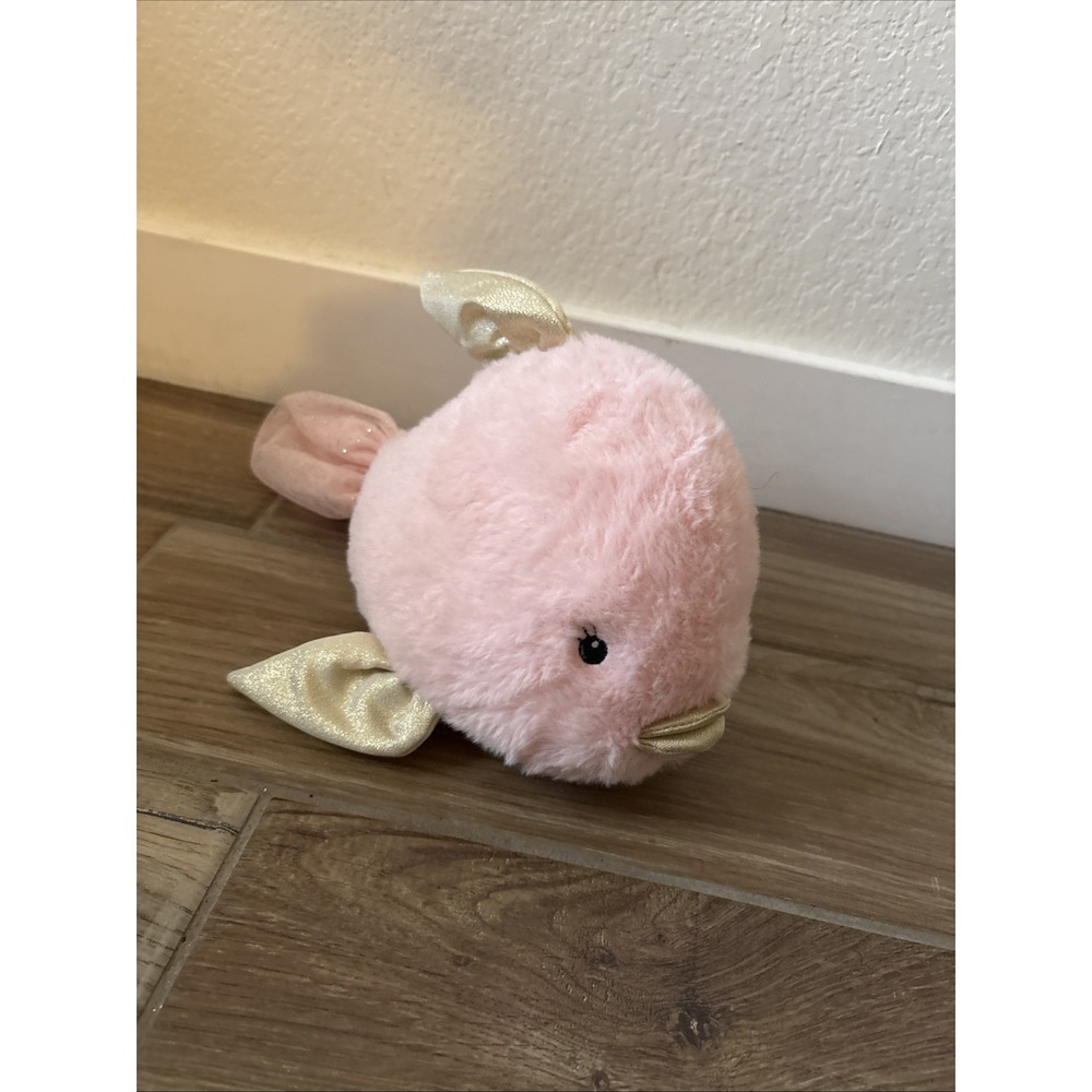 Mon Ami Designer Plush Pink Fish Gold Crystal Glitter Tail Super Soft 12" RARE